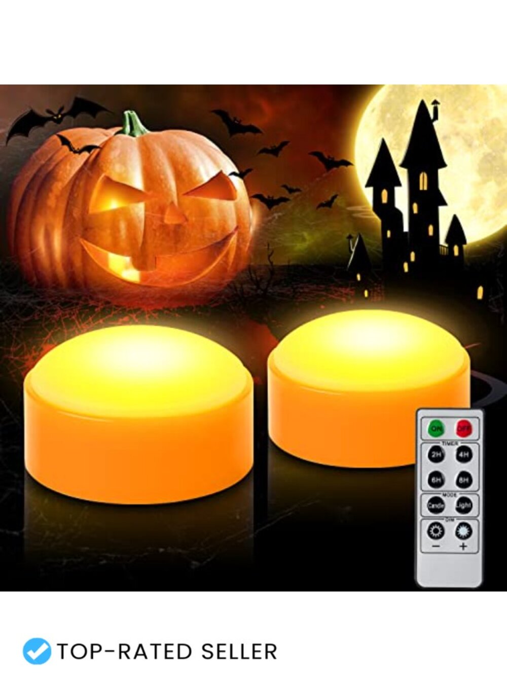 Set of 2 Battery Operated LED Pumpkin Lights with Remote, Timer, Flameless